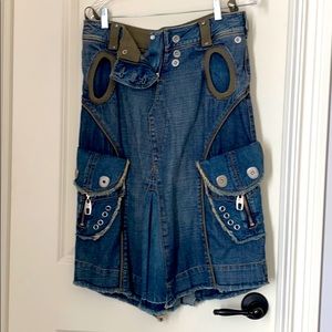 Jean skirt with zippers below knee. Size M.